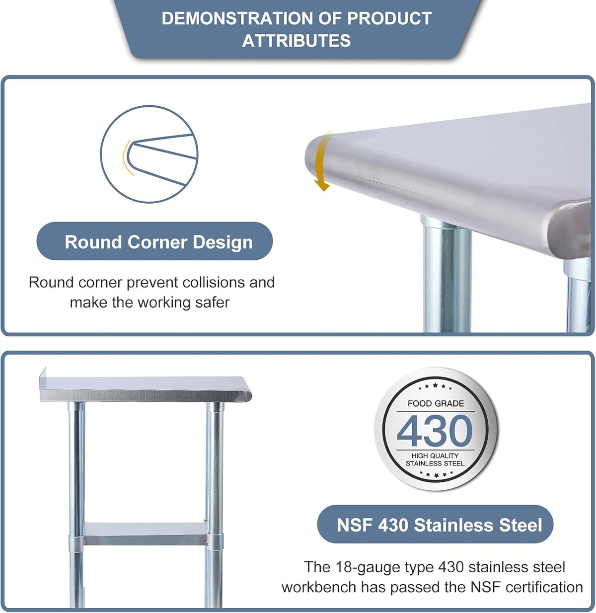 Stainless Steel Metal Work Table with Backsplash, Adjustable Shelf and Caster Wheel I679009