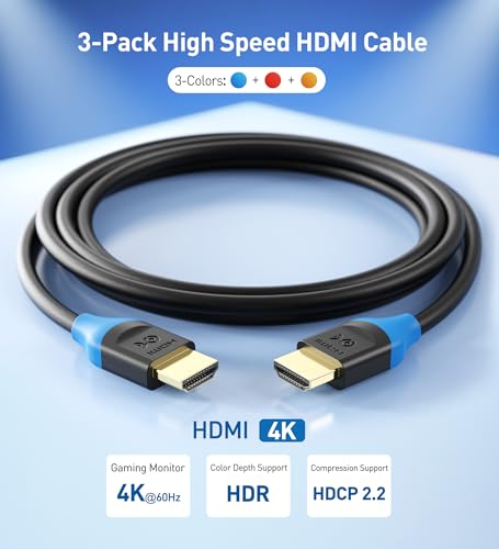 3-Pack High Speed HDMI Cable 15 ft with 4K @60Hz, 2K @144Hz, FreeSync, G-SYNC and HDR Support Q49541