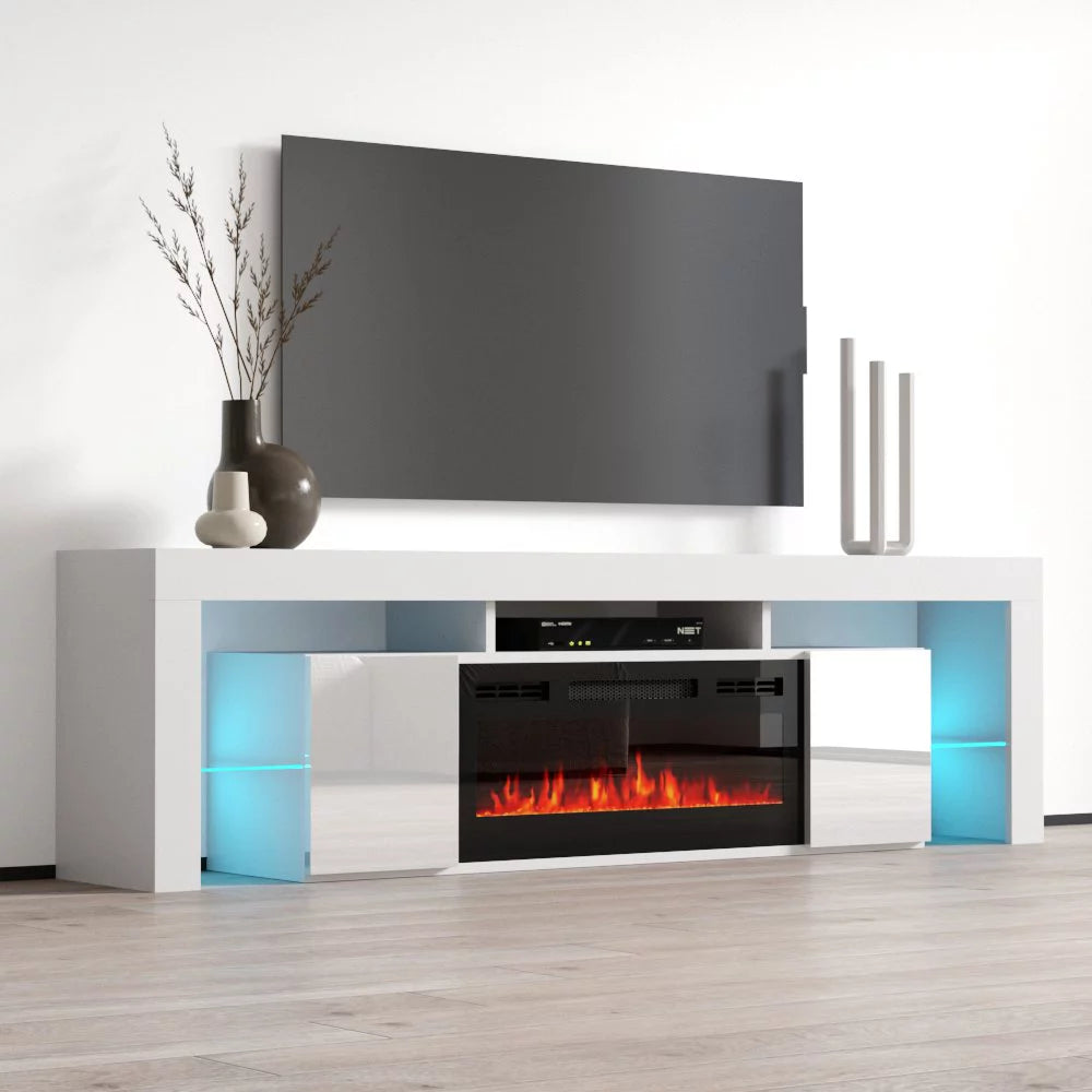 High Gloss Fireplace TV Stand with Storage Cabinets I583
