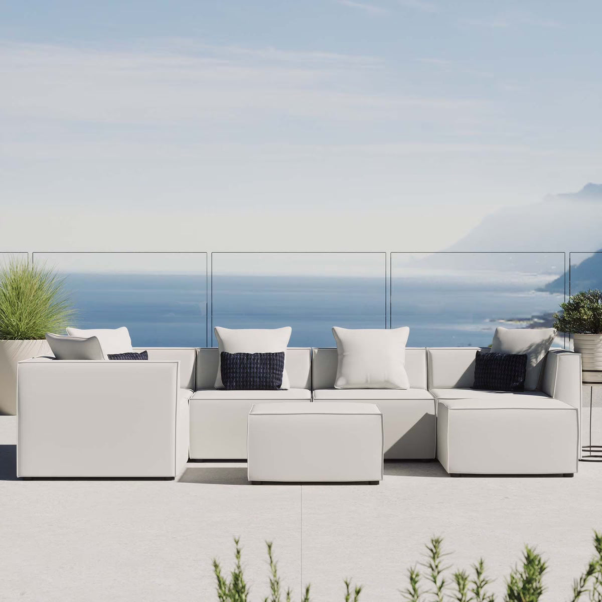 7-Piece White Upholstered Sectional Sofa P1932