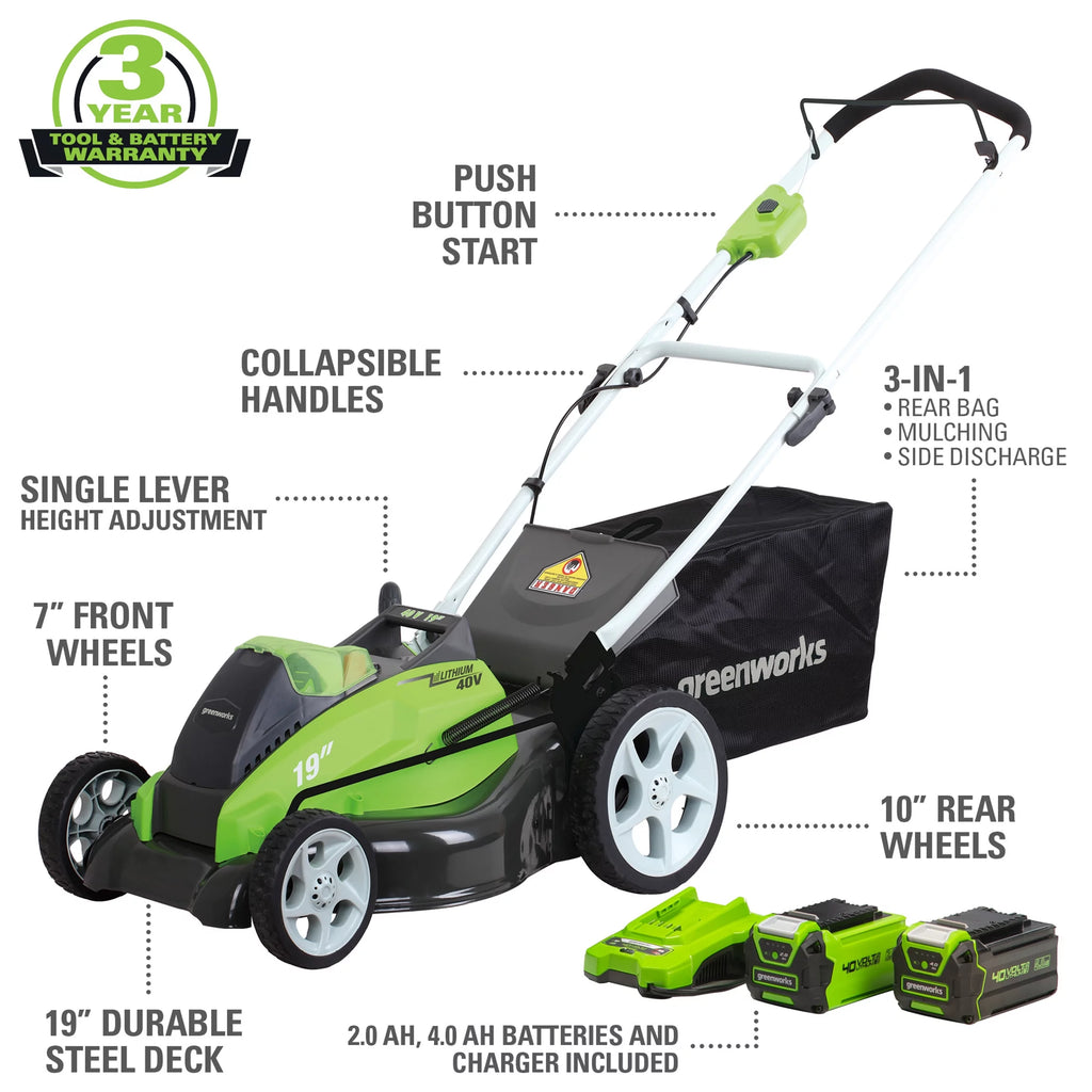 40V 19 Brushless Walk-Behind Lawn Mower with 4.0 Ah Battery & Charger C6346