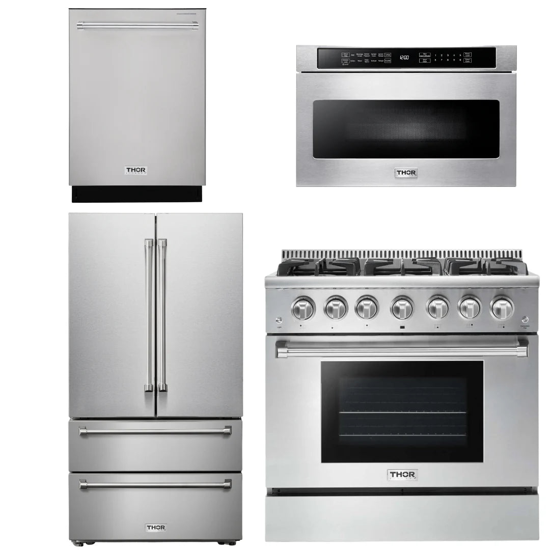 36 Gas Range, Microwave, Refrigerator, Dishwasher H980319