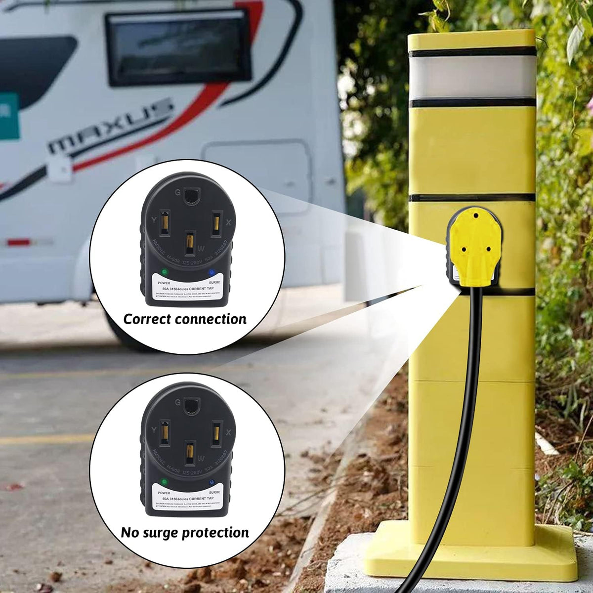 50 Amp Surge Protector and Power Pedestal Tester with LED Indicator Light, Pack of 2 R97397