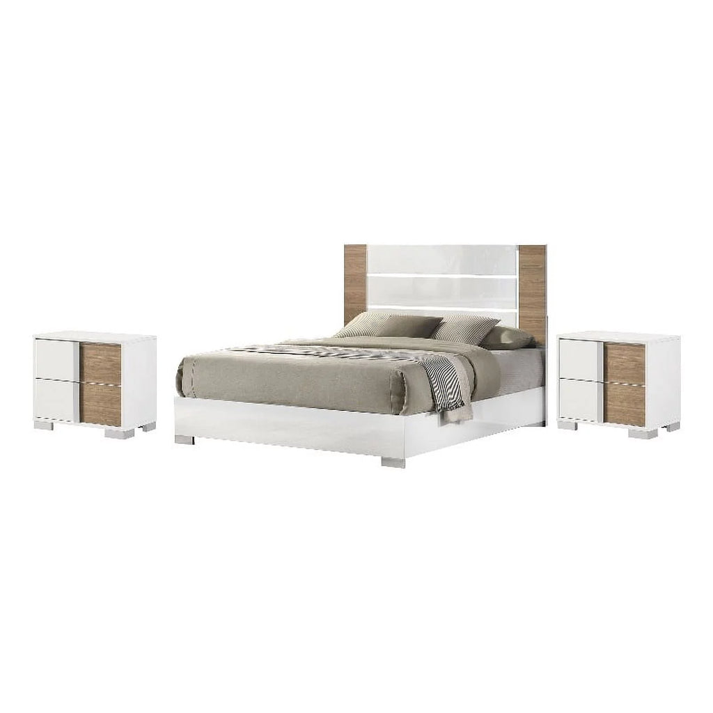 White Wood 3pc Queen Bedroom Set with 2 Nightstands I3654