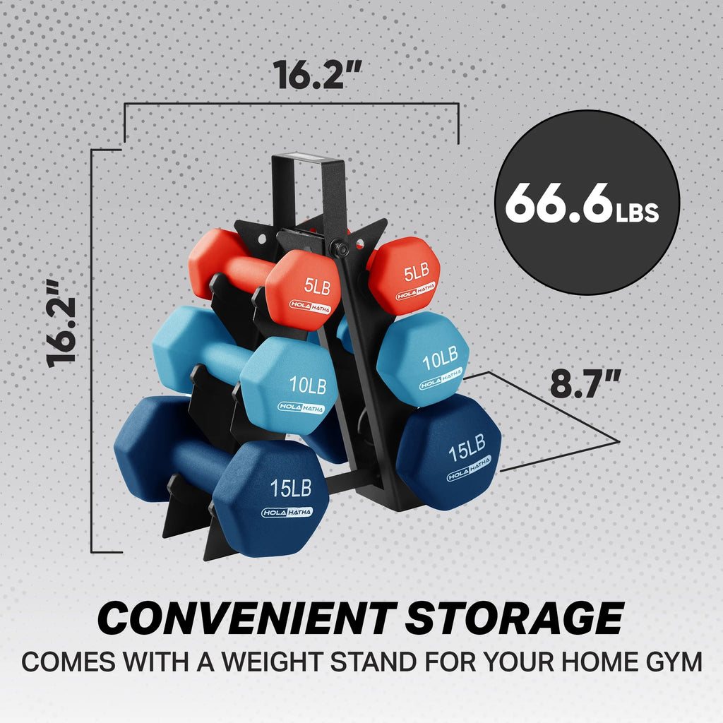 5, 10 & 15 Pound Neoprene Dumbbell Weight Set with Storage Rack M382832