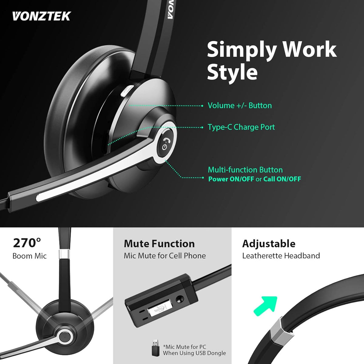 Bluetooth Headset with Microphone, Wireless Headphones with Mic, Noise Canceling, Hands Free Headsets, Pack of 2 O9562