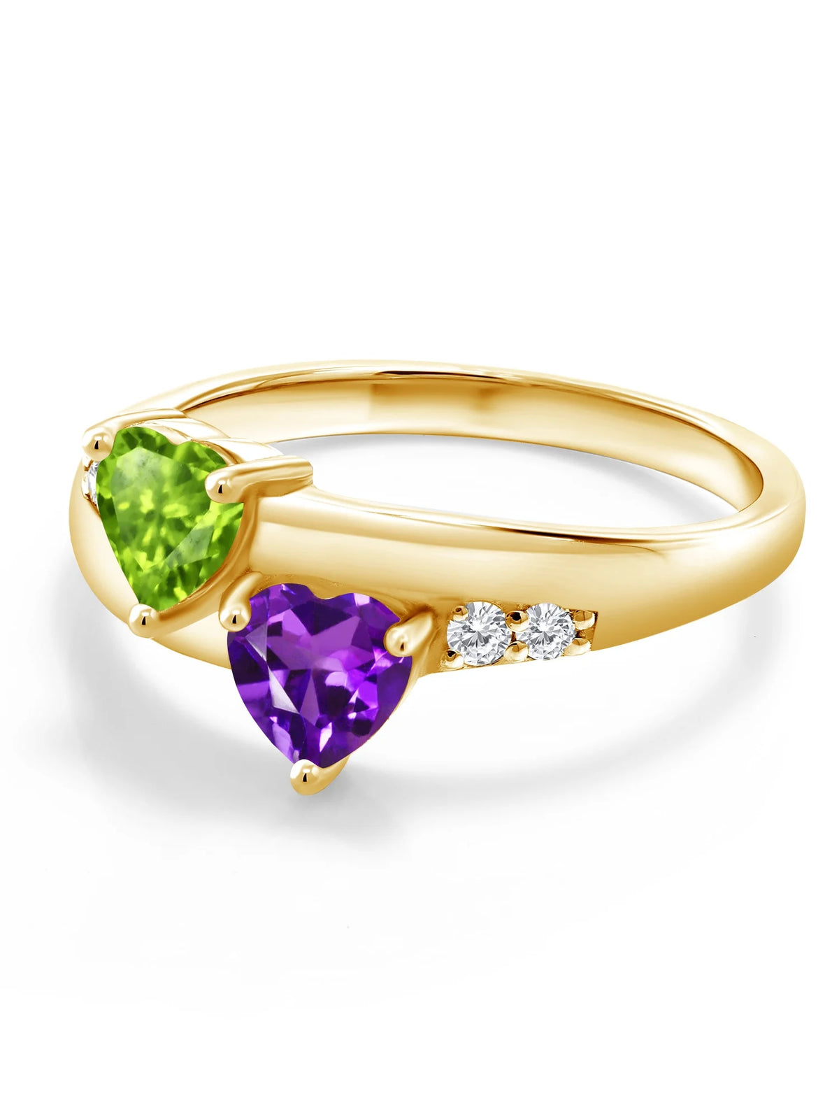 Purple Amethyst Green Peridot 18K Yellow Gold Plated Silver Ring D78128