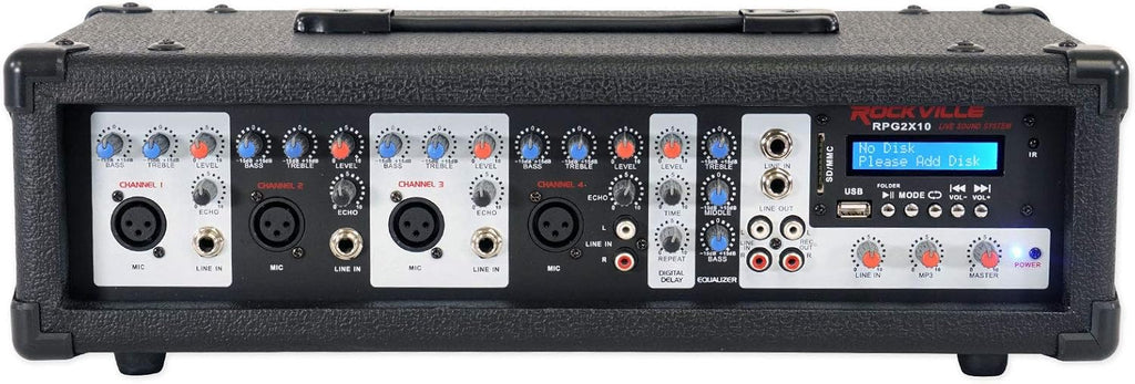 PA System Mixer/Amp with 10" Speakers, Stands, Mics, Bluetooth C14992