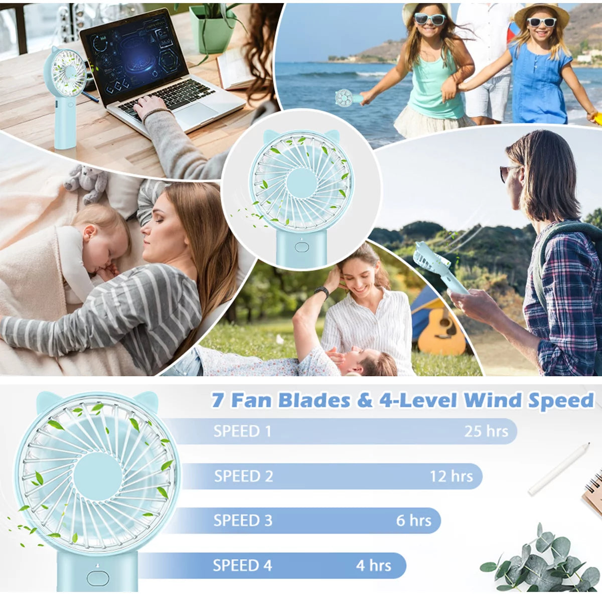 4 Speeds Mini Handheld Fan USB Rechargeable Q6259