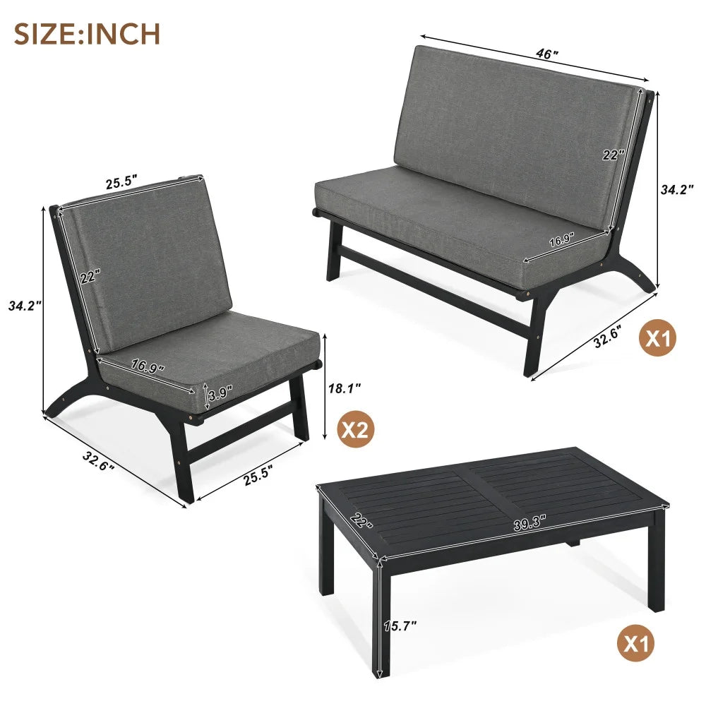 Acacia Solid Wood 4-Piece Outdoor Sofa A677024