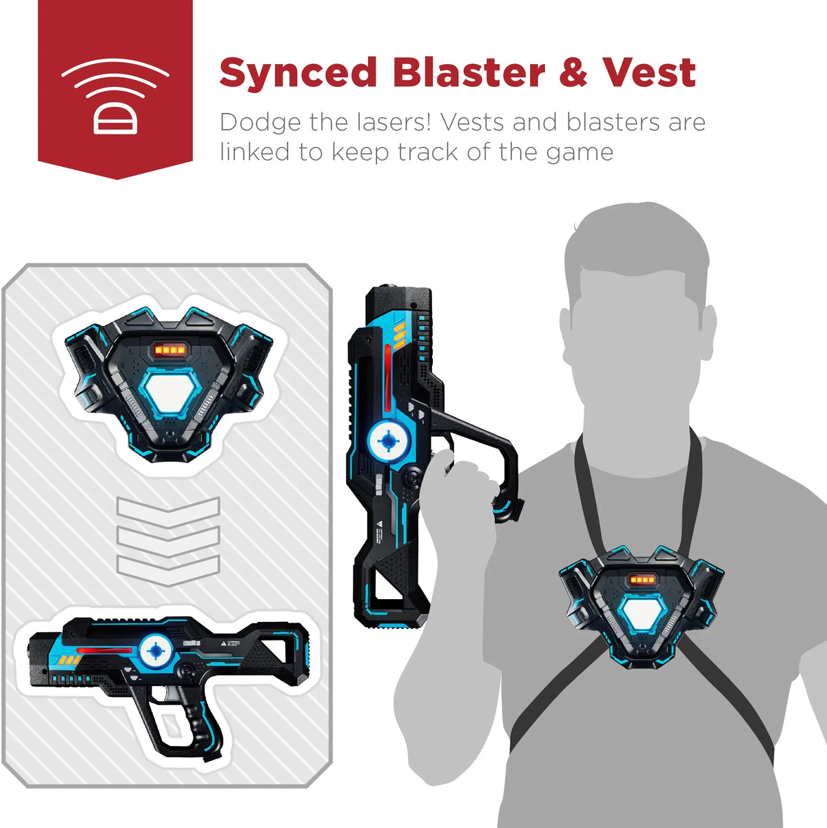 Set of 4 Laser Tag Blasters & Vests O242313