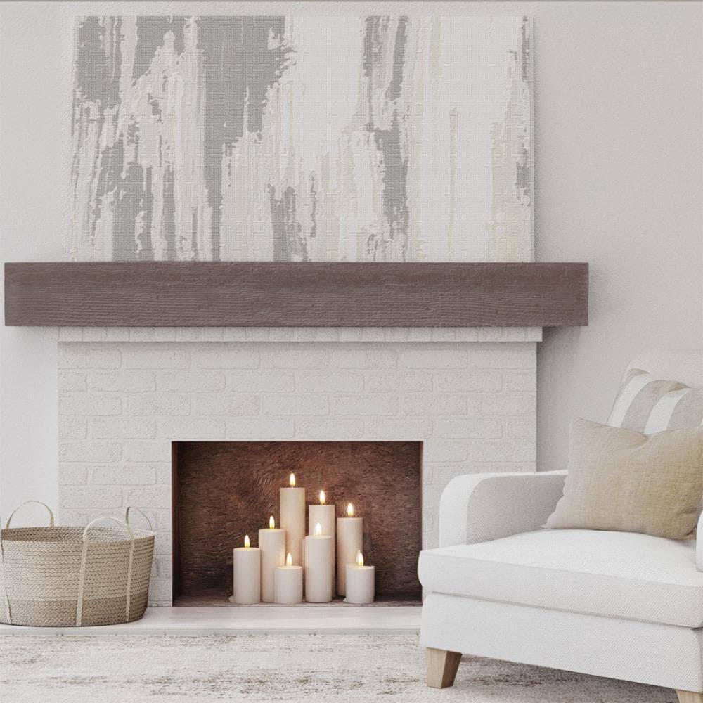 Rough Sawn Faux Wood Fireplace Mantel, Aged Pecan F17449