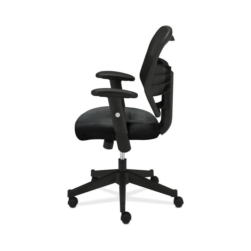 Leather High-Back Mesh Work Chair with Adjustable Arms in Black V384