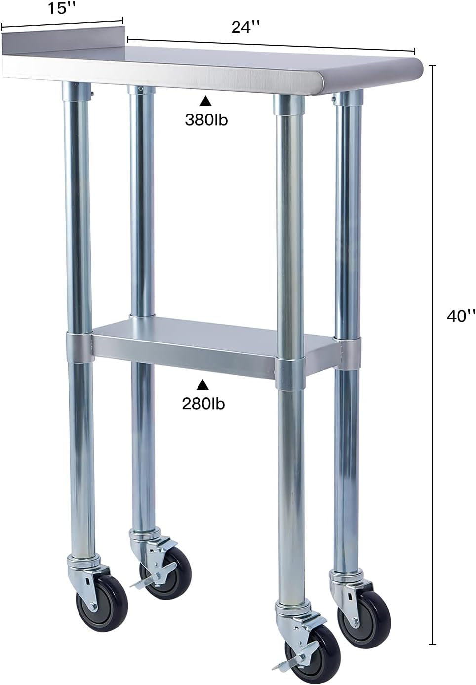 Stainless Steel Metal Work Table with Backsplash, Adjustable Shelf and Caster Wheel I679009