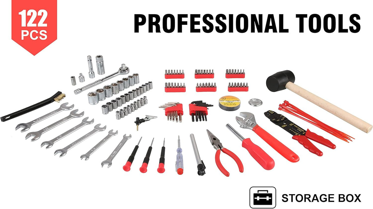 122-Piece Household Hand Tool Set with Carrying Tool Box O382