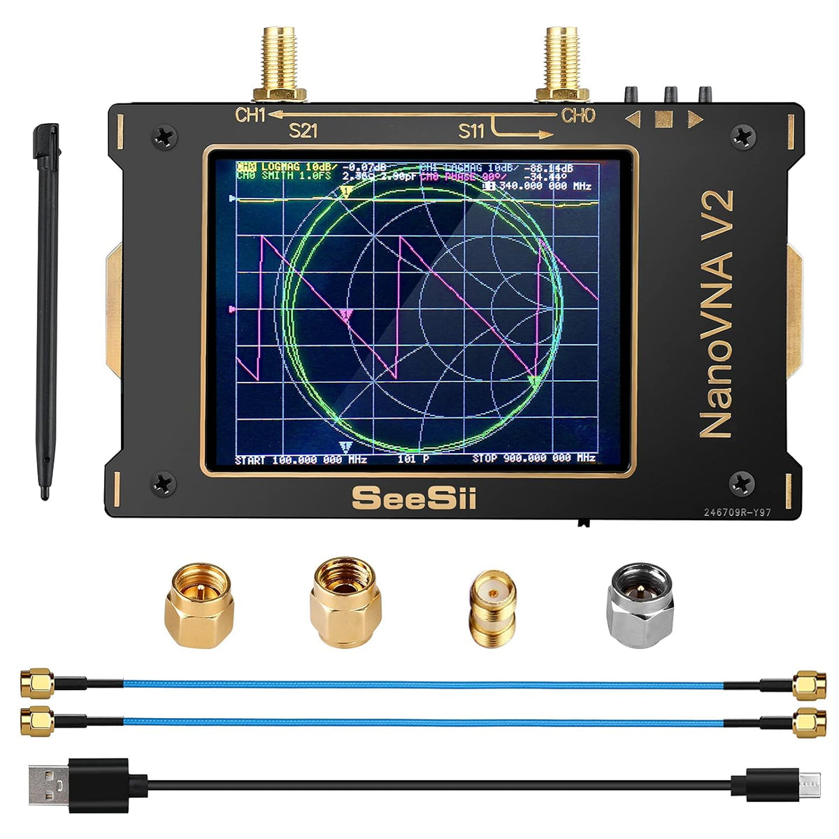 Vector Network Analyzer 10KHz~3GHz HF VHF UHF Antenna Analyzer 3.2 inch Touchscreen with Case F908