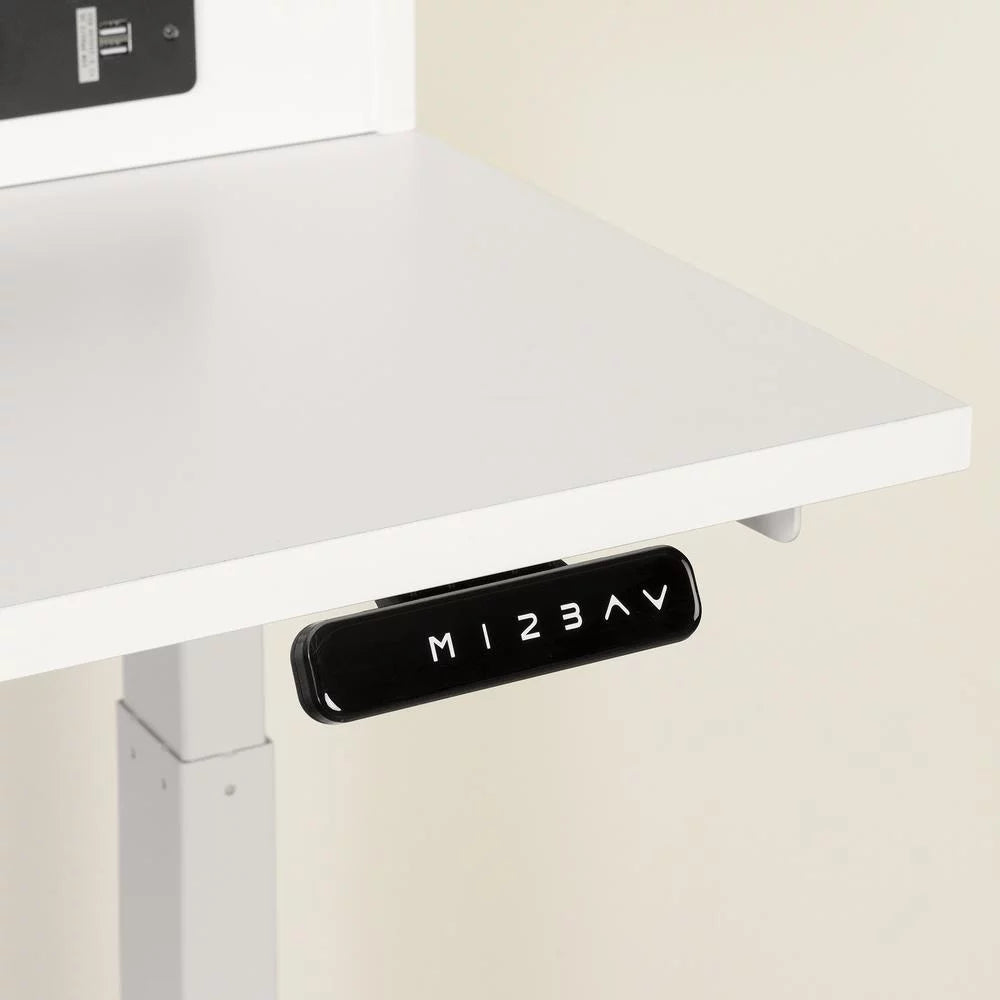 White Adjustable Height Standing Desk with Built In Power Bar N409