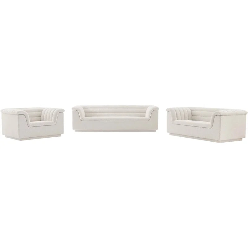 Cream Boucle Fabric Loveseat H2468
