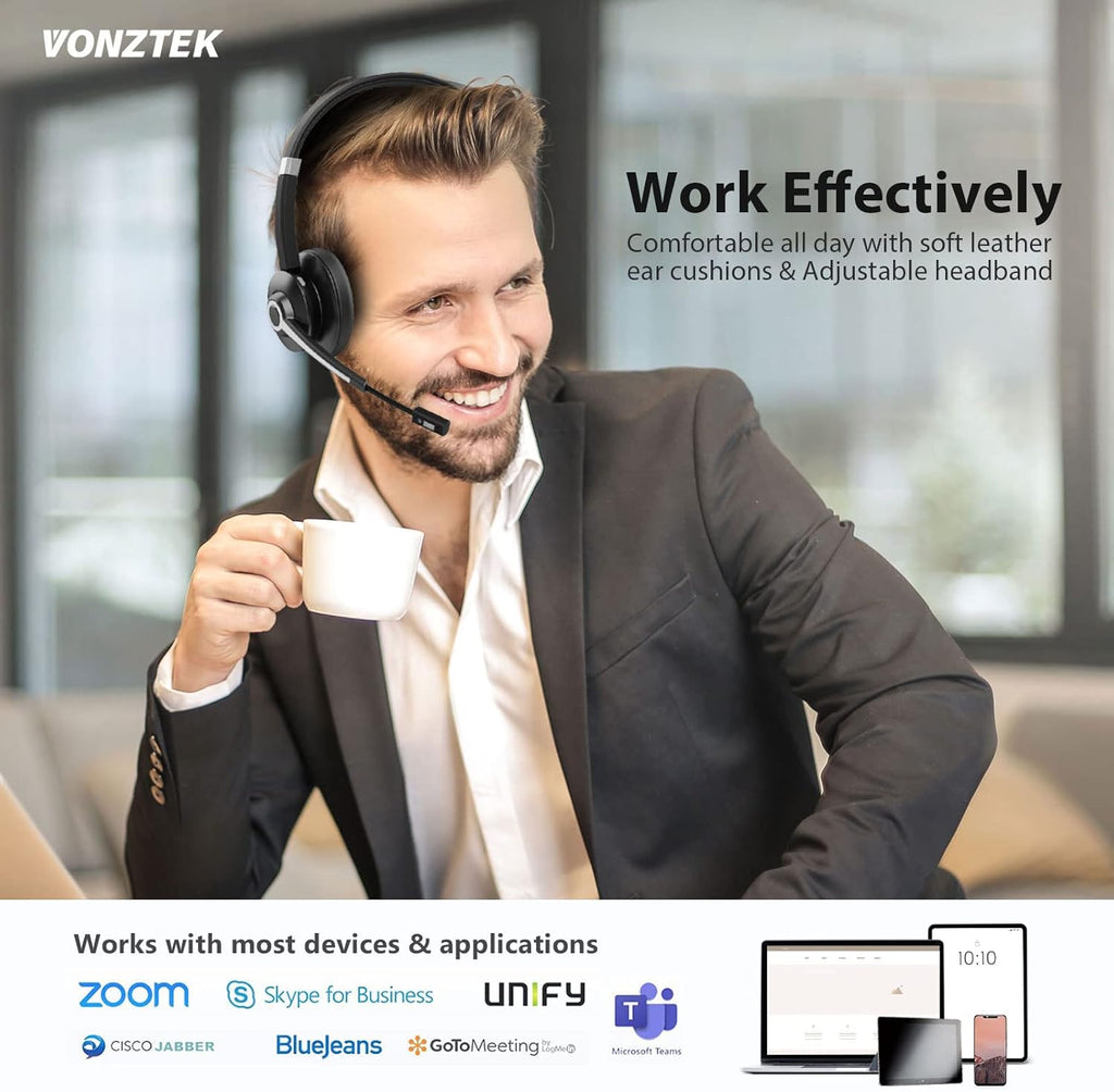 Bluetooth Headset with Microphone, Wireless Headphones with Mic, Noise Canceling, Hands Free Headsets, Pack of 2 O9562