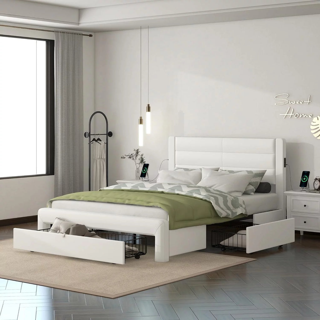 Queen Size Wood Bed Frame with 3 Storage Drawers A981