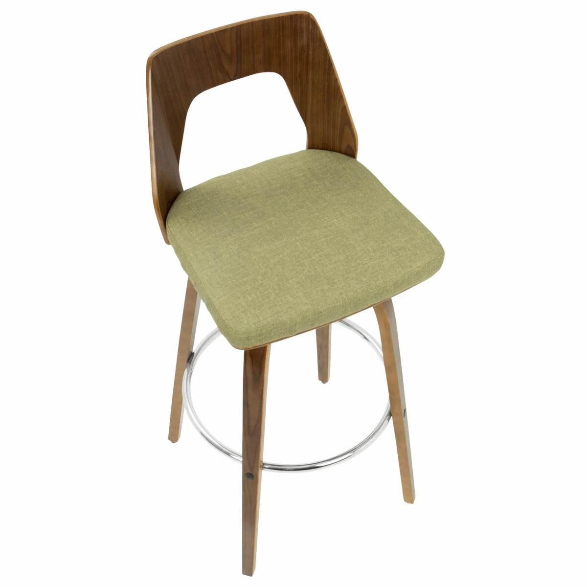 30" Mid-Century Modern Fixed Height Barstool With Swivel In Walnut And Green Fabric - Set Of 2 V1005