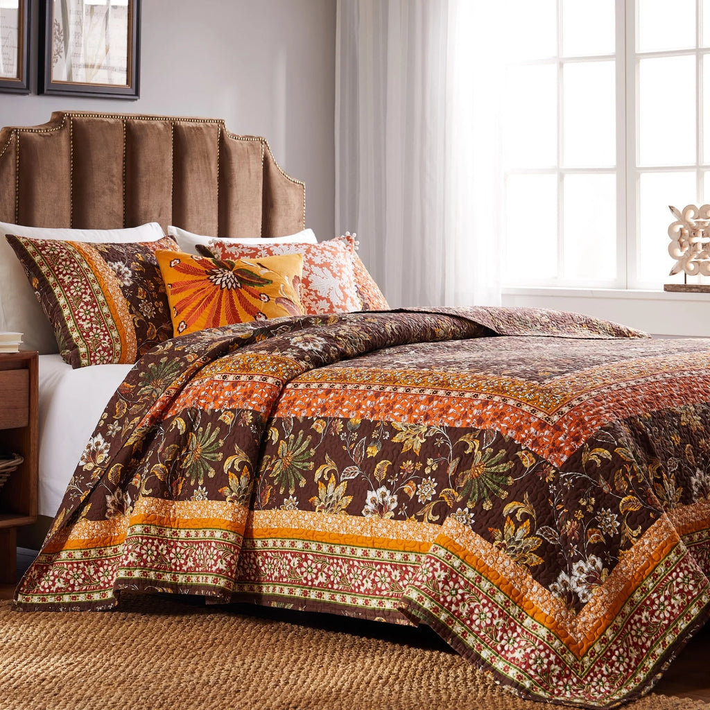 Turquoise Oversized Cotton Rich Quilt and Pillow Sham Set Full - Queen 3 Piece D731925