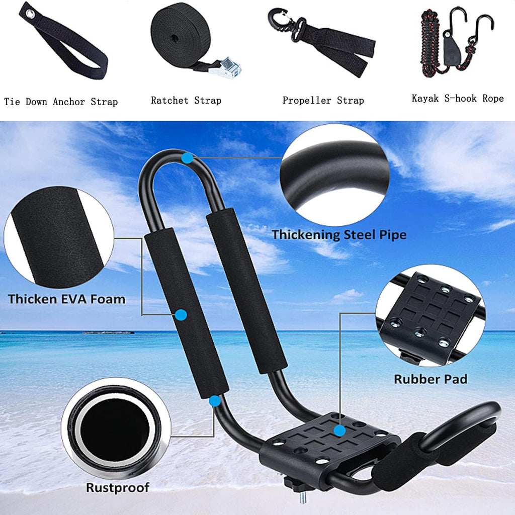 2PCS J-Bar Kayak Roof Rack with 2 7.2Ft Ratchet Lashing Straps V808