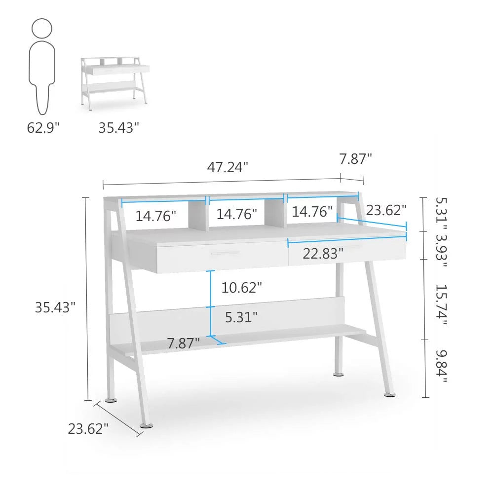 47 Inch Computer Desk with 2 Drawers and Hutch Shelf P814