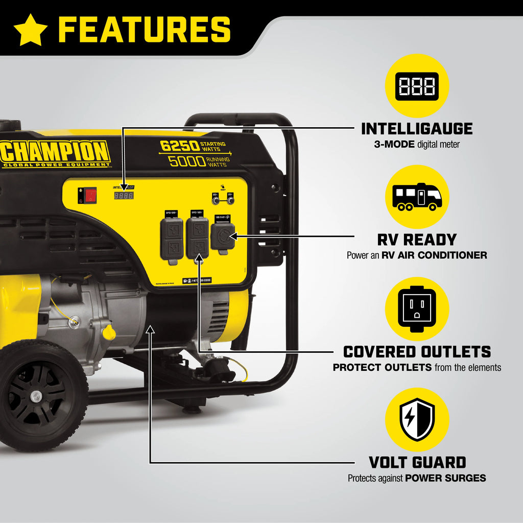 6250/5000 Watts Portable Generator with Wheel Kit Y9481