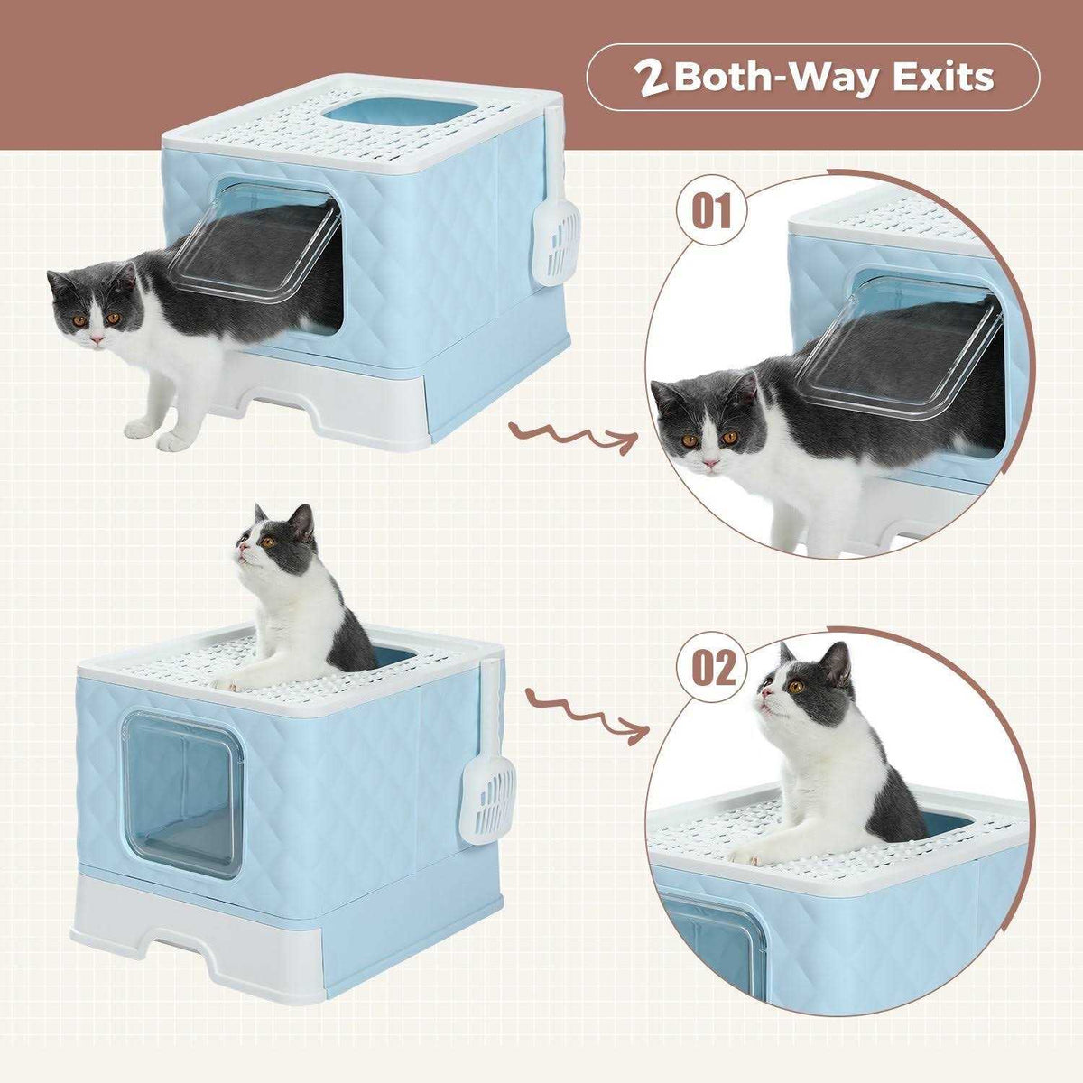 Enclosed 2 Ways Anti-splash Cat Litter Box Y54349