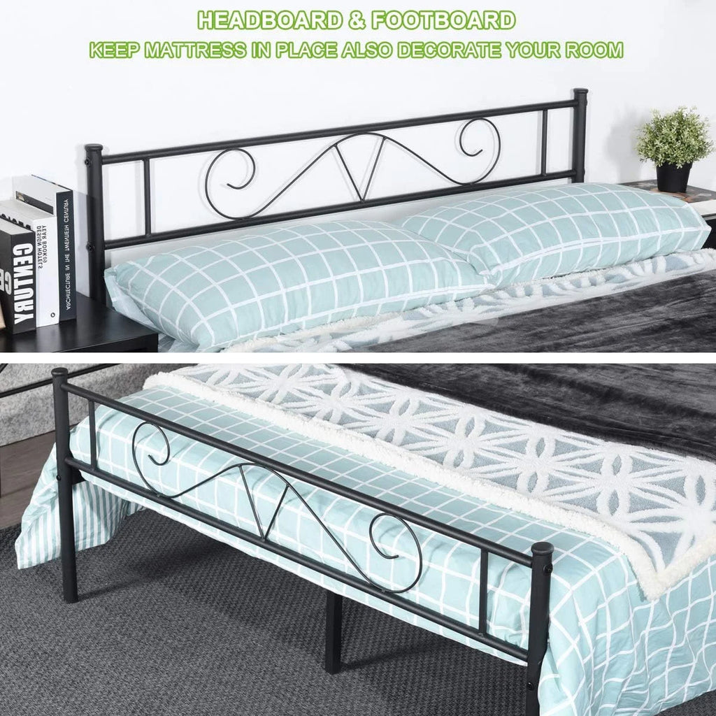 Queen Size Metal Platform Bed Frame with Headboard S932605
