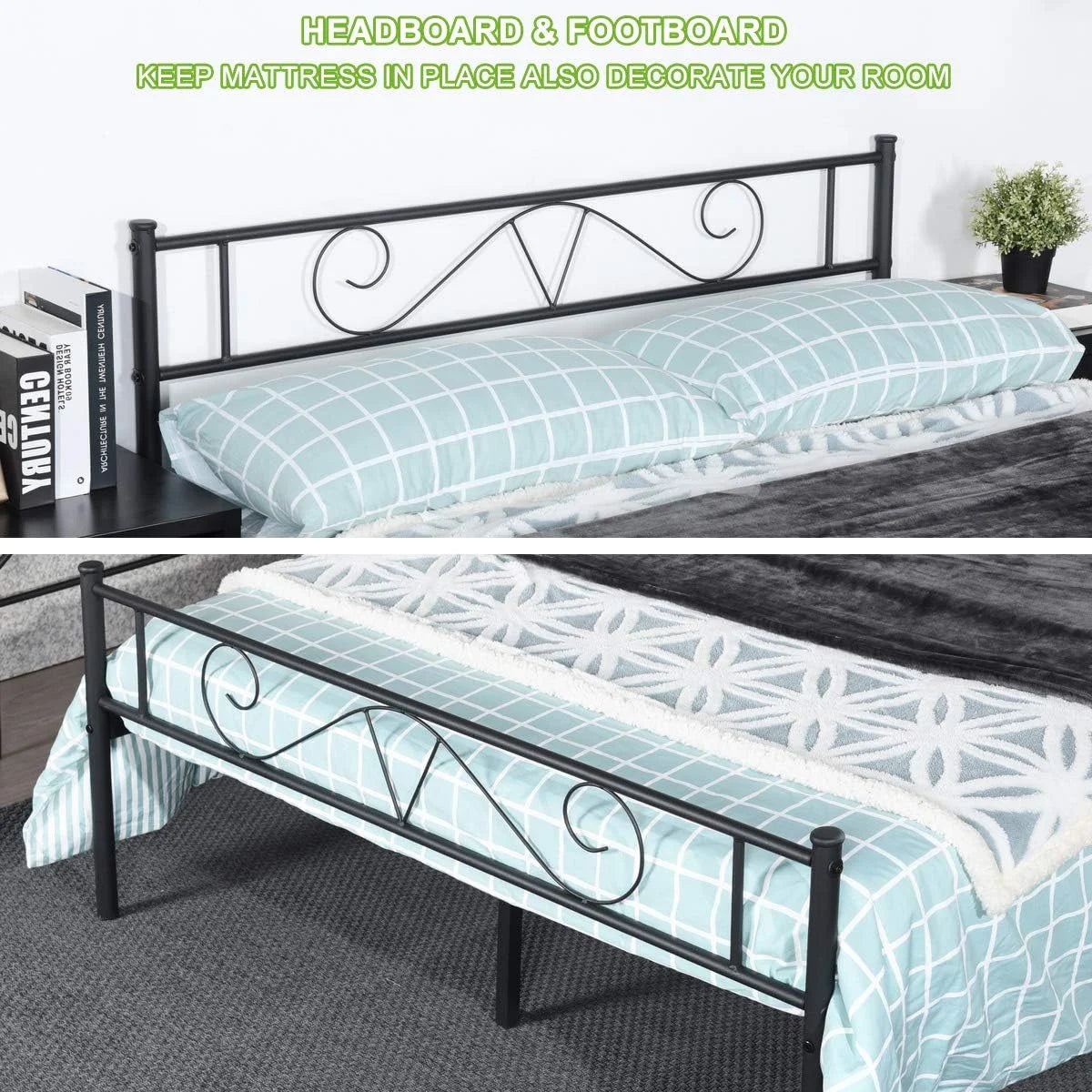 Queen Size Metal Platform Bed Frame with Headboard S932605