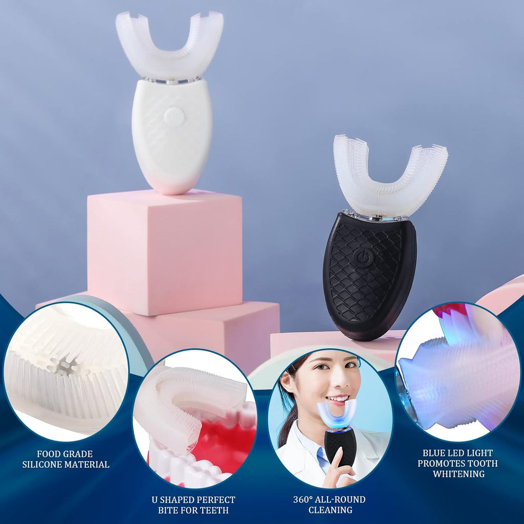2 Pieces Ultrasonic U Shaped Automatic Toothbrushes with 3 Brush Heads I301746