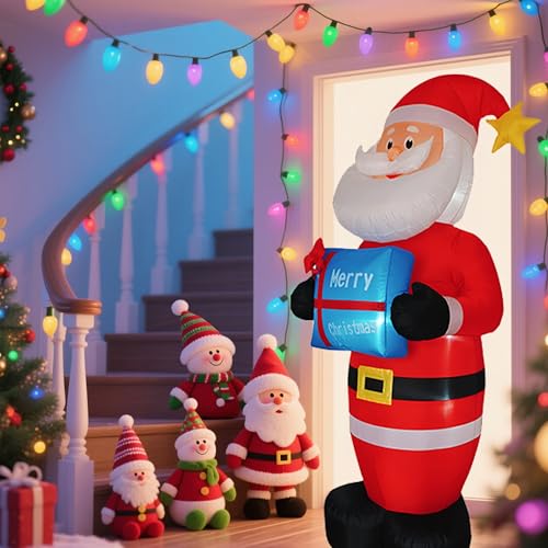8FT Inflatable Santa Claus with Gift Box and LED Lights E2689