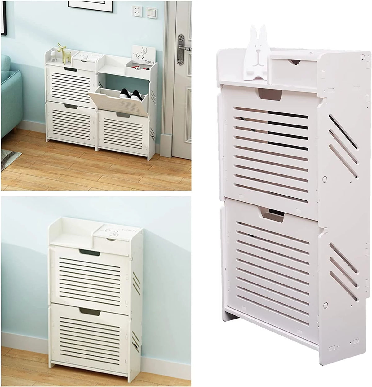 White Narrow Shoe Storage Cabinet E178
