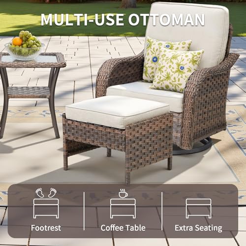 5 Pieces All-Weather Wicker Patio Furniture Set with Swivel Rocking Chairs T153