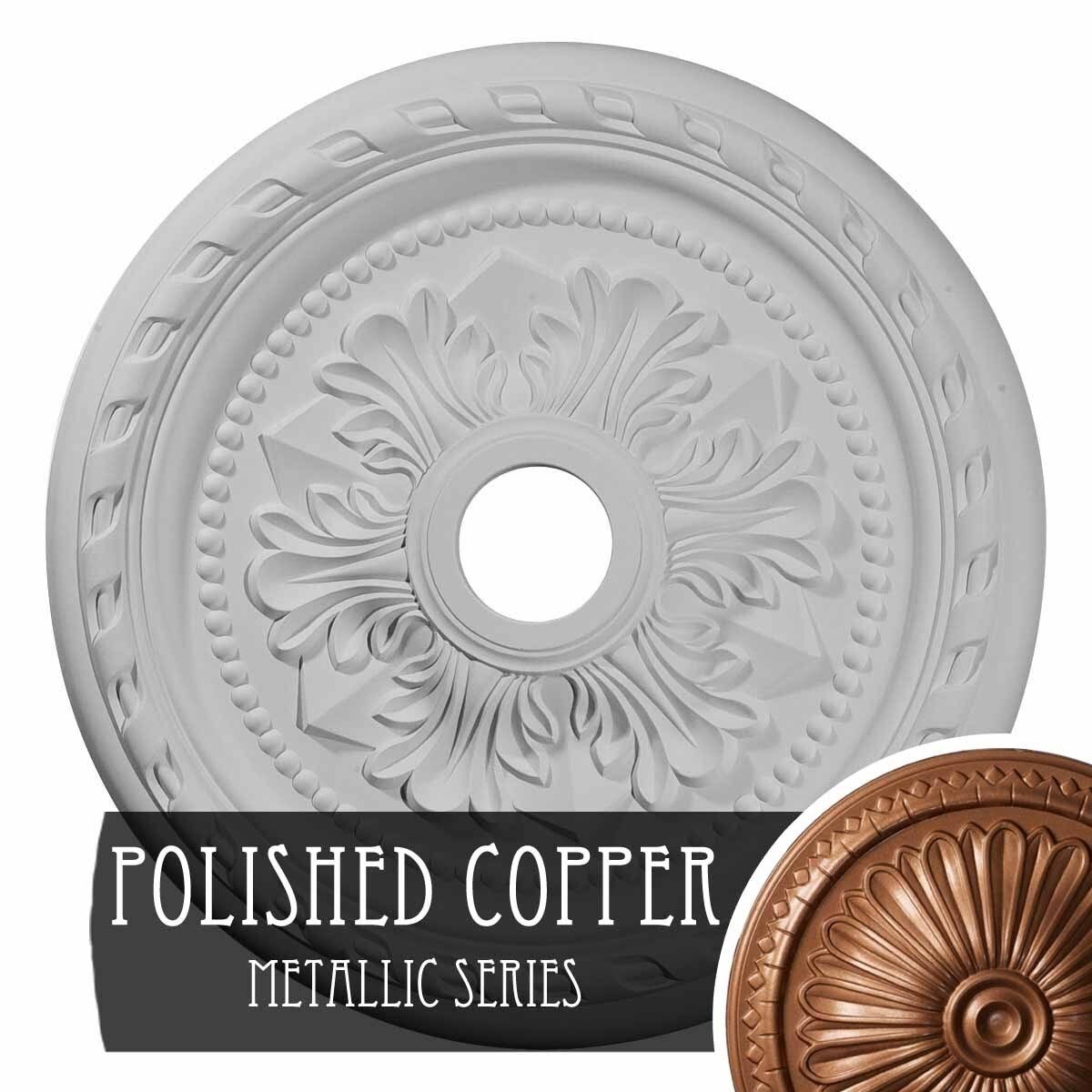 23 5/8x22OD x 3 5/8x22ID x 1 5/8x22P Hand-Painted Polished Copper Ceiling Medallion W394