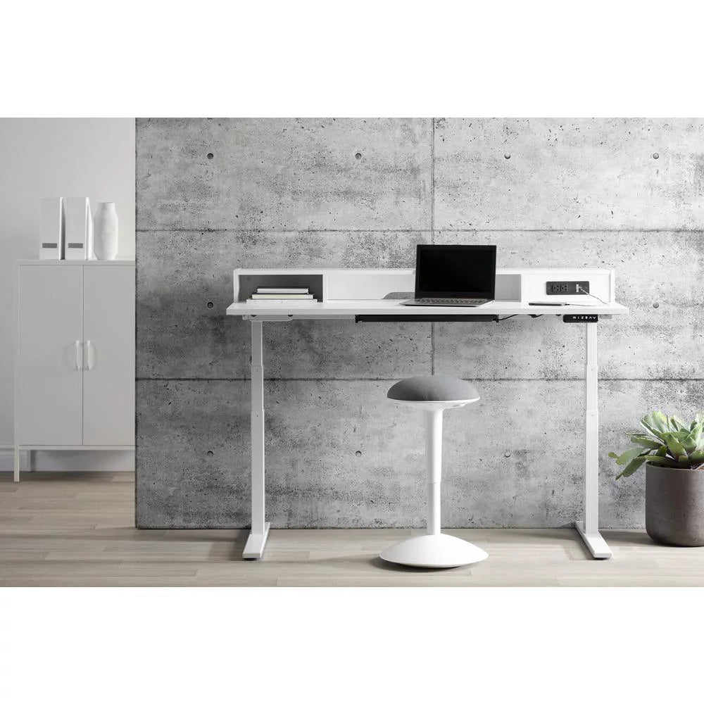 White Adjustable Height Standing Desk with Built In Power Bar N409