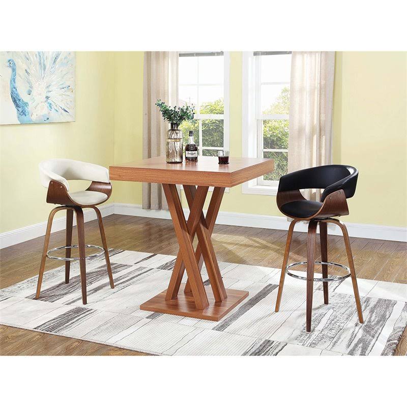 Faux Leather Swivel Bar Stool in Walnut and Black B808