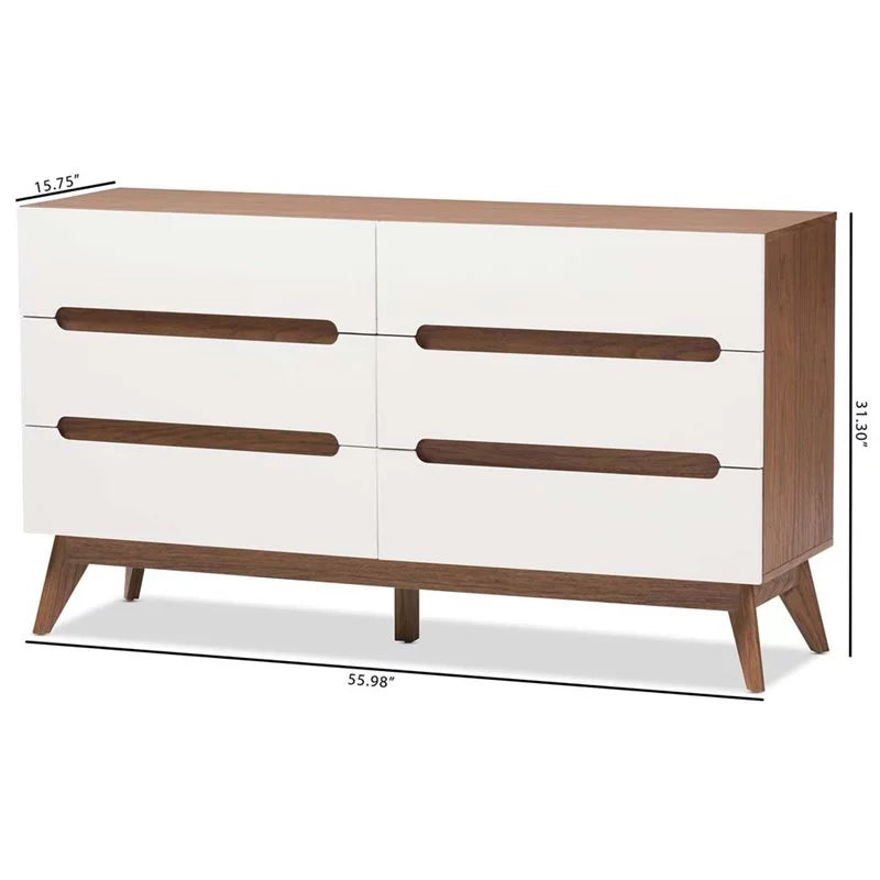 6 Drawer Wooden Double Dresser B4009