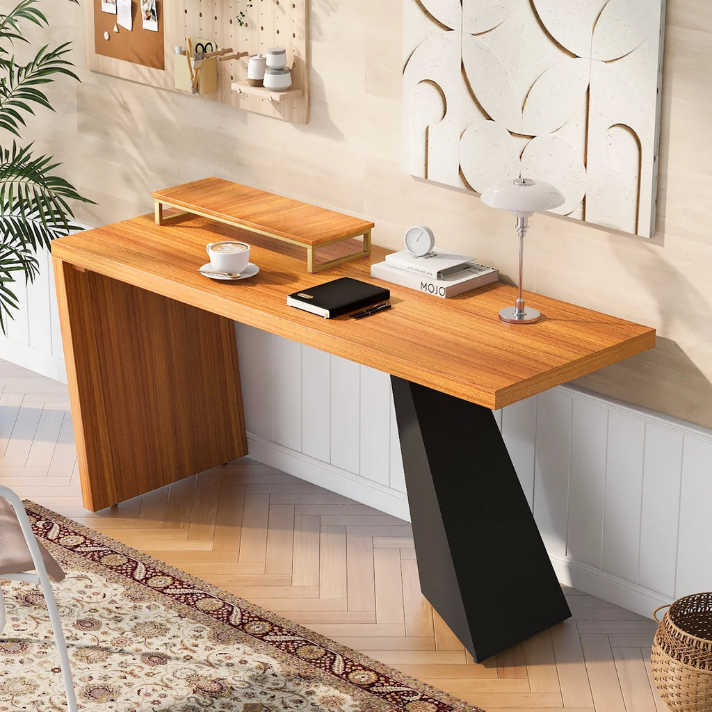 63" Rustic Industrial Wooden Writing Desk with Monitor Stand U3369