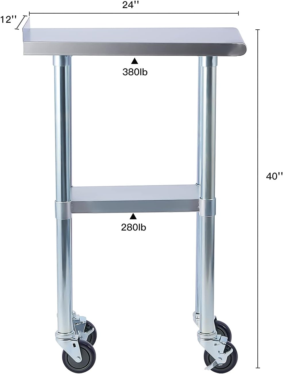 Stainless Steel Metal Work Table with Backsplash, Adjustable Shelf and Caster Wheel I679009