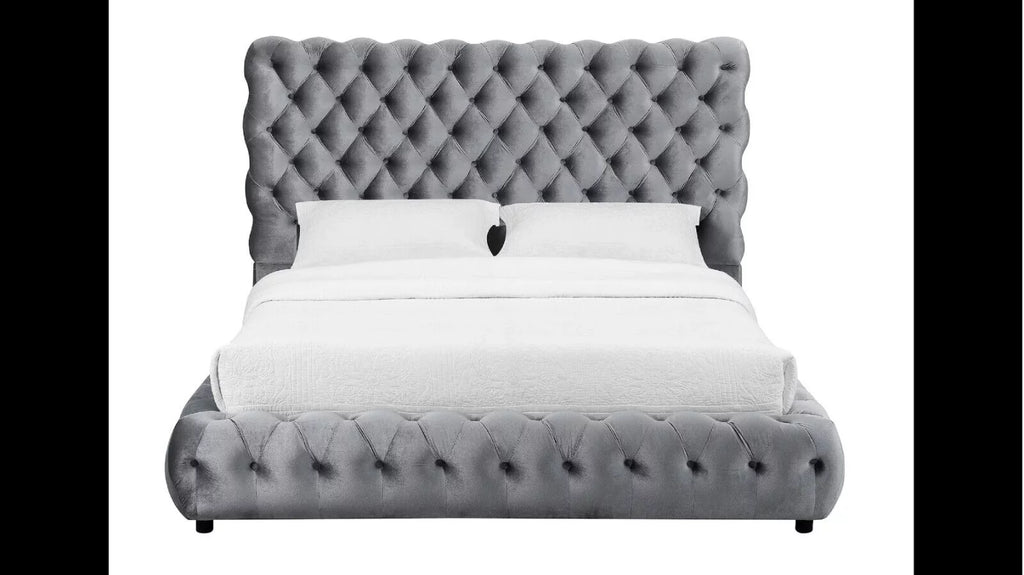 Gray Fabric Queen Size Bed and Nightstand Set V68468