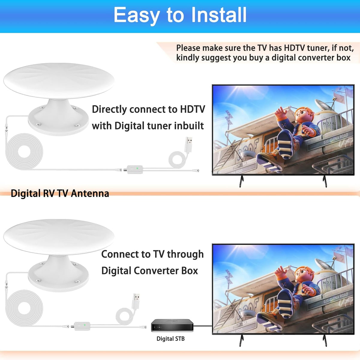 White 720° Omni Directional Digital HD TV Antenna with 35ft Cable N210