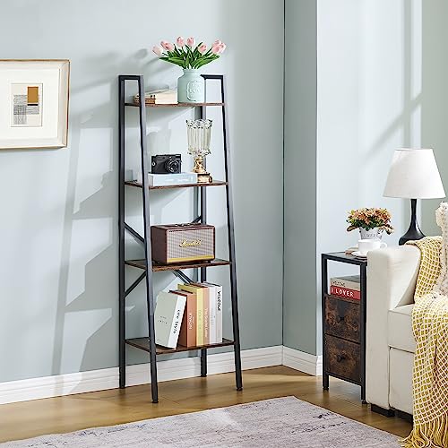 5-Tier Narrow Ladder Bookshelf, Metal Frame, Greige X223