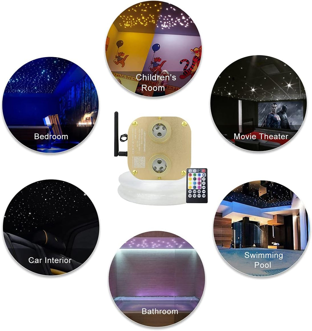 Fiber Optic Light Kit 20W RGBW Dual-Head Star Ceiling Light with 620pcs Mixed Fiber Optic Strands F195602