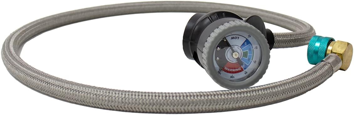 36 Premium Steel Braided Hose Can Tap with Gauge AC Refrigerant Recharge Hose Z5467