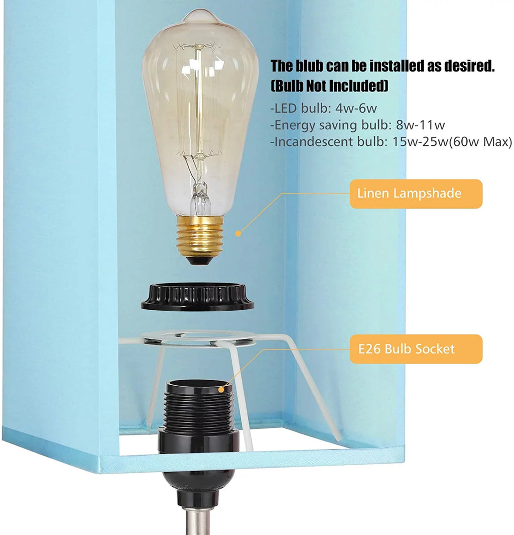 Bedside Table Lamp Set of 2 with Dual USB Charging Port, Blue Lampshade I524