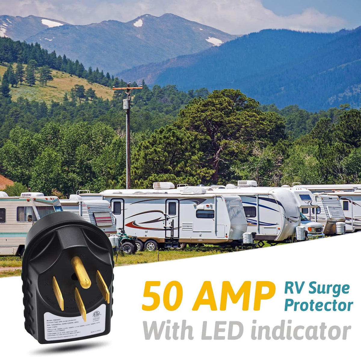 50 Amp Surge Protector and Power Pedestal Tester with LED Indicator Light, Pack of 2 R97397