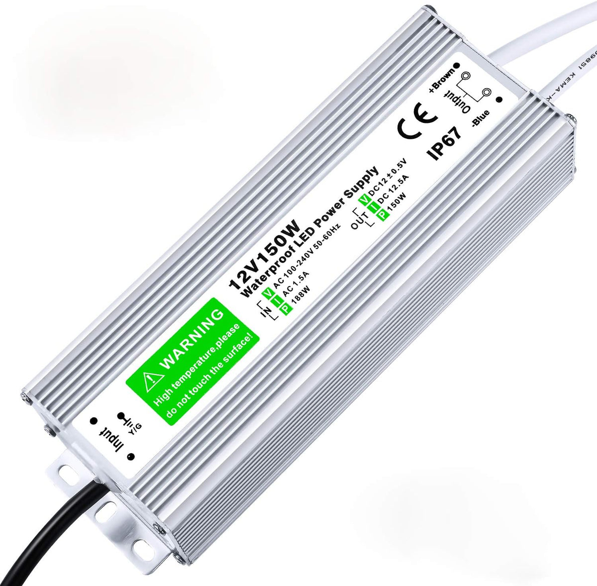 LEDMO IP67 Power Supply 300 Watts DC12V 25A AC/DC Driver Transformer Adapter Low Voltage Output with 3-Prong Plug 3.3 Feet Cable E1658